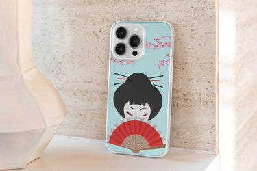 GEISHA and cherry blossom IPHONE CLEAR CASE 14 pro
