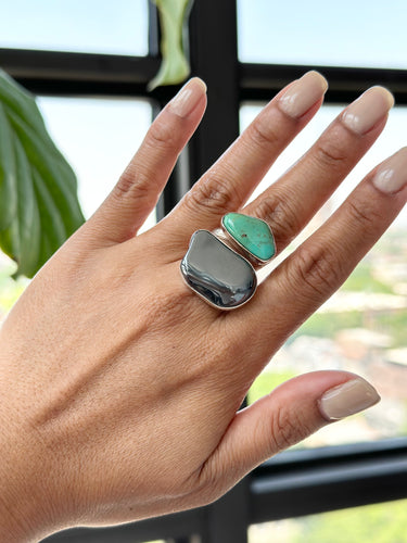 one of a kind TURQUOISE and HEMATITE RING sterling silver