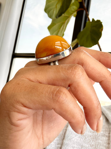 sterling silver and african amber ring hand made