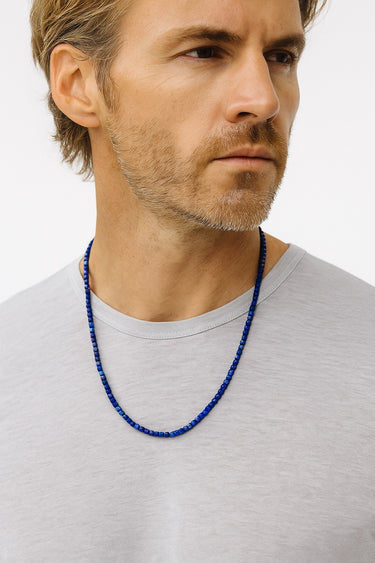 BEAD NECKLACE WITH FACETED BLUE LAPIS LAZULI
