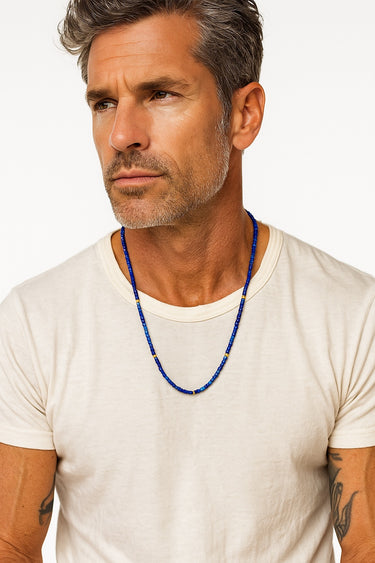 BEAD NECKLACE WITH FACETED LAPIS LAZULI