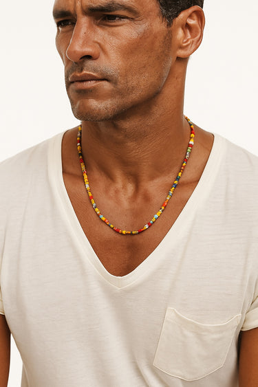 BEAD NECKLACE WITH CHEVRON AFRICAN GLASS