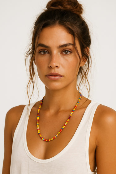 BEAD NECKLACE WITH CHEVRON AFRICAN GLASS