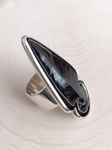 black stone black arrowhead sterling silver ring
