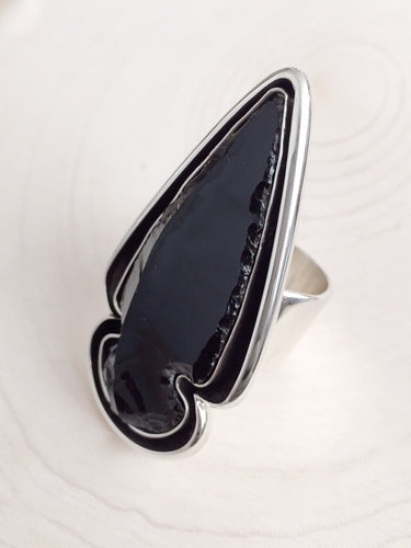 hand made black arrowhead sterling silver ring