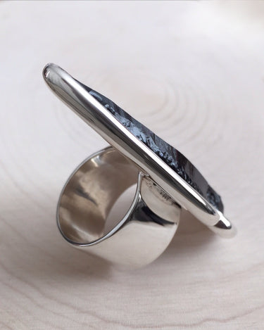 long gemstone black arrowhead sterling silver ring