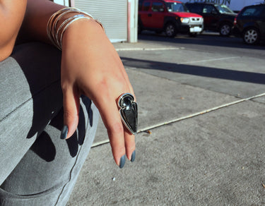 wearable art black arrowhead sterling silver ring