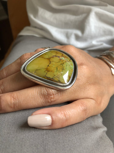 flat gemstone set in sterling silver ring