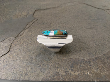 handmade shield sterling silver turquoise ring