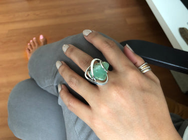 wire wrap ring CHRYSOPRASE WAVE RING