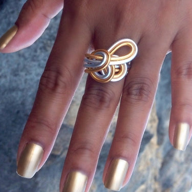 gold and silver color anodized aluminum wire wrap ring