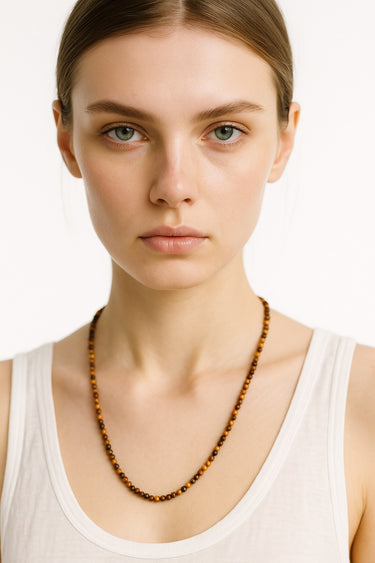 BEAD NECKLACE WITH TIGER'S EYE - 4MM