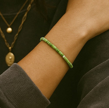 HEISHI BEAD BRACELET WITH AFRICAN GREEN CHRYSOPRASE