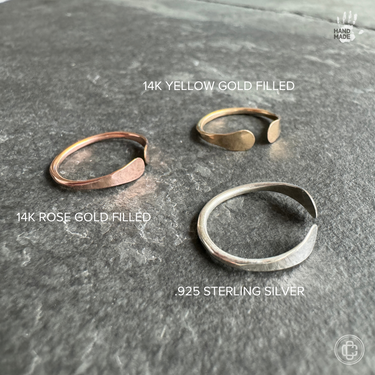 3 different toe rings; rose gold, yellow gold, and sterling silver