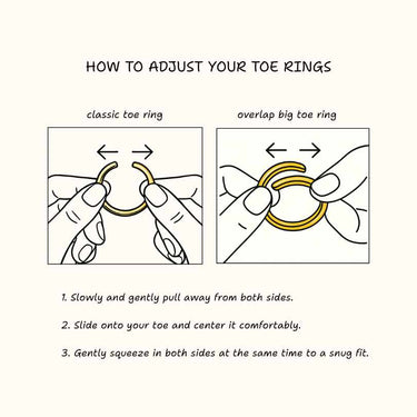Instructions on how to adjust toe rings with diagrams and text.