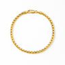 A 3.5mm 14K gold-filled round box chain bracelet with a high-polish finish and a secure lobster clasp, displayed against a light grey background.
