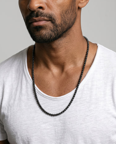 BEAD NECKLACE WITH GLOSS BLACK ONYX - 4MM