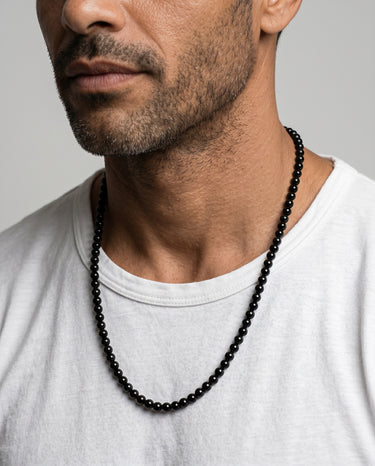 BEAD NECKLACE WITH GLOSS BLACK ONYX - 6MM