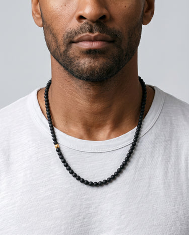 BEAD NECKLACE WITH MATTE BLACK ONYX - 6MM