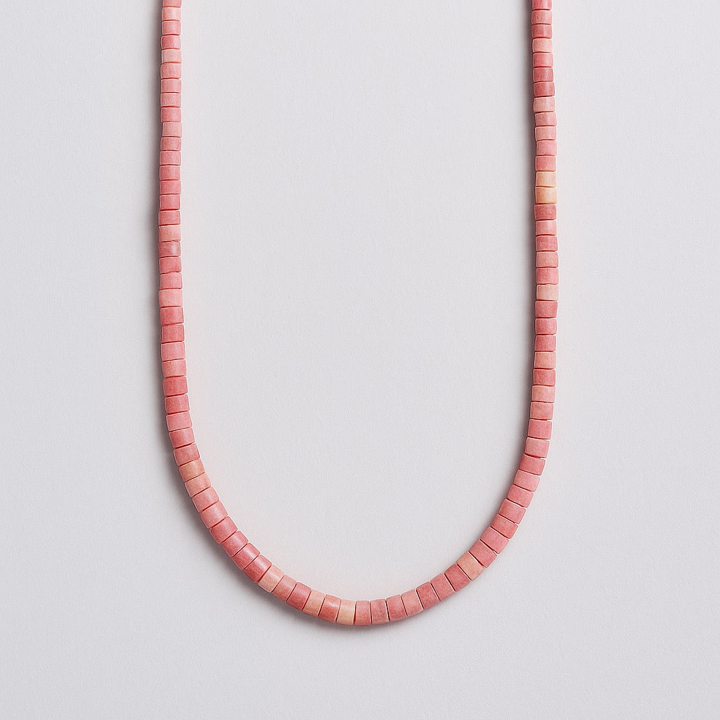 Pink Rhodonite Heishi Necklace 4mm - Dainty Gemstone Jewelry