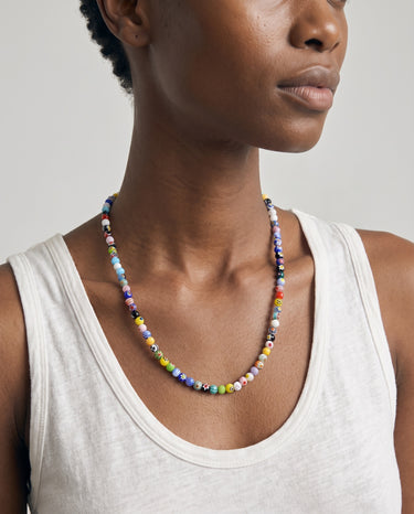BEAD NECKLACE WITH MILLEFIORI GLASS - 6MM