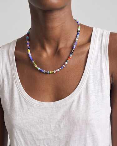 BEAD NECKLACE WITH MILLEFIORI GLASS - 6MM
