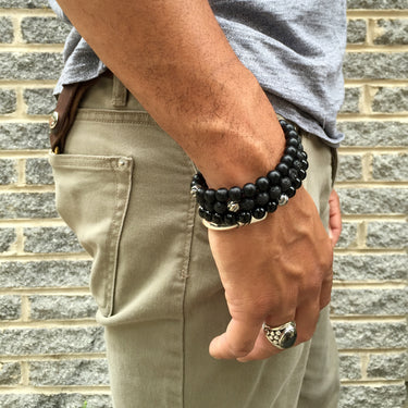 LAVA STONE WAVE BEAD BRACELET on model