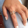 Front view of Traveler Cuff Ring Set with three 14K gold-filled rings and one sterling silver ring