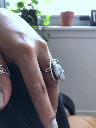 model wearing a wire wrap ring