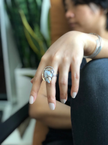 wire wrap sterling silver BLUE SURF WAVE RING