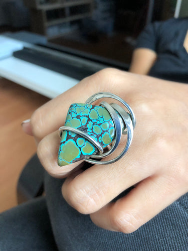 turquoise stone wire wrap in sterling silver for a beautiful ring